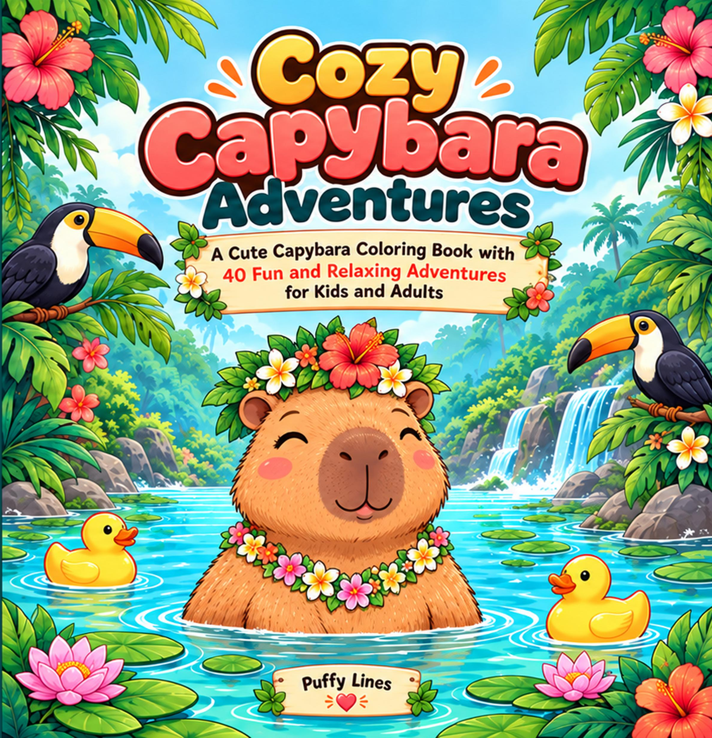 Cozy Capybara Adventures coloring book cover